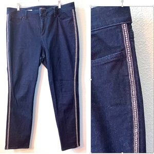 Blue jeans with silver detailing down front outside seam line, NYDJ size 18